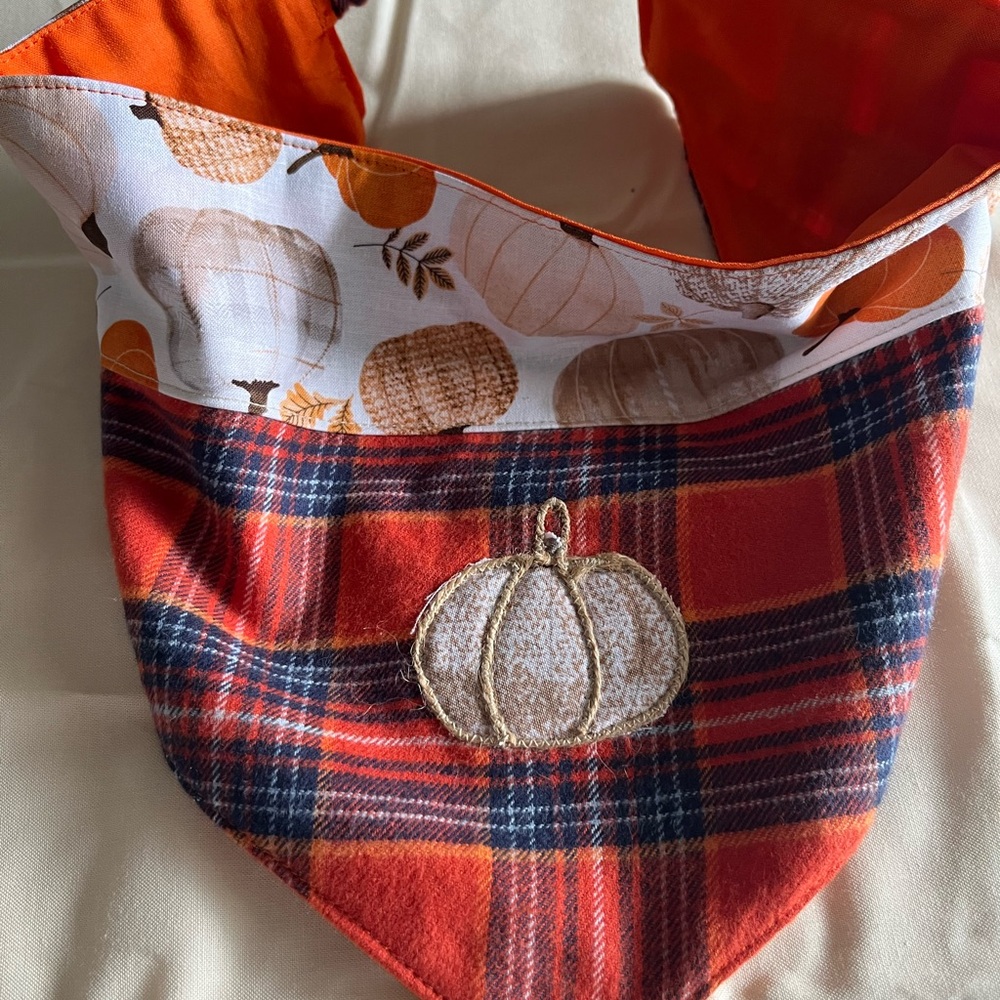 Autumn Plaid Bandana with Pumpkin Patch dog bandana handmade